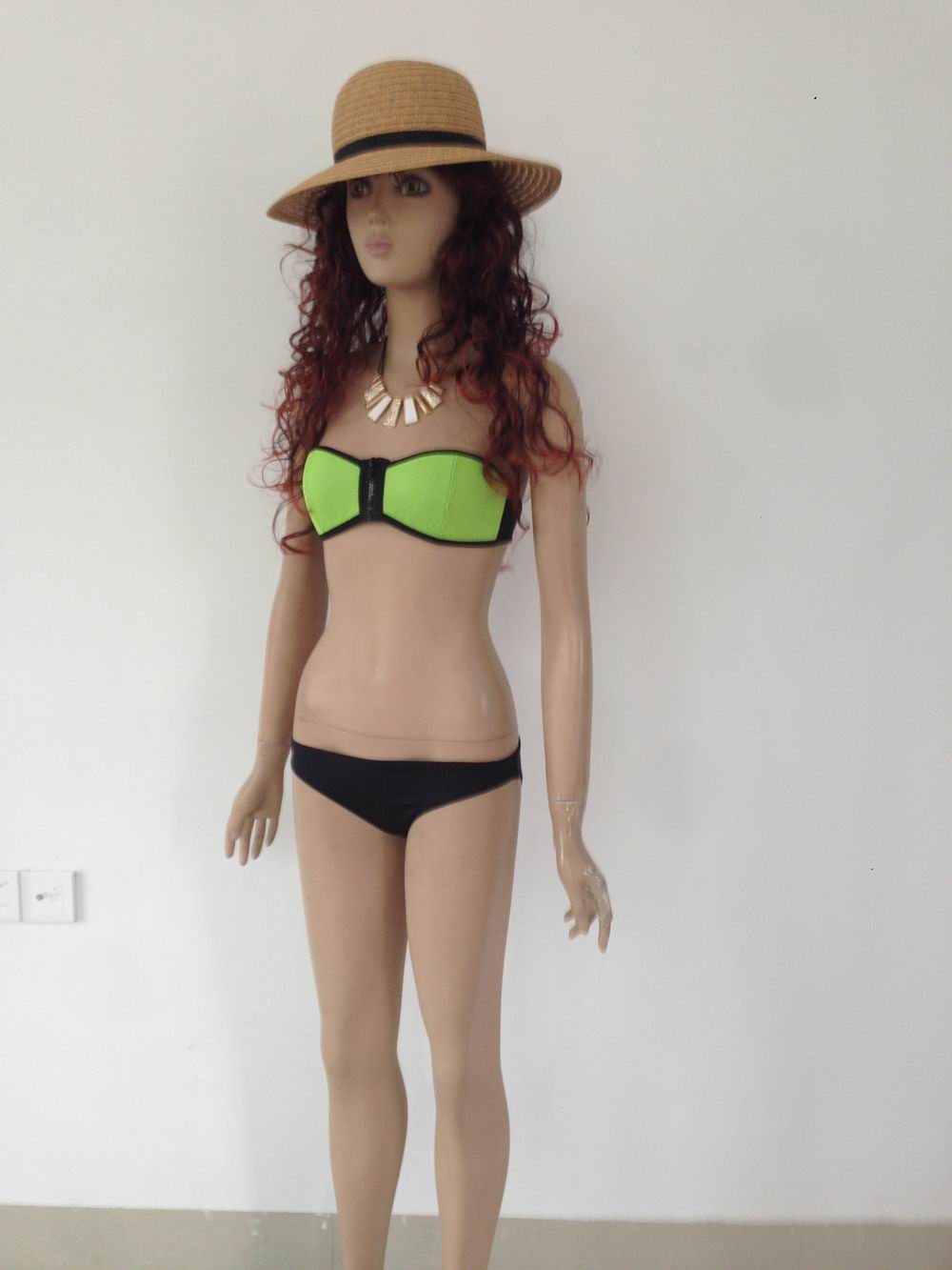 F4378-2Green Black Strapless Zip up Low Rise Bikini Set